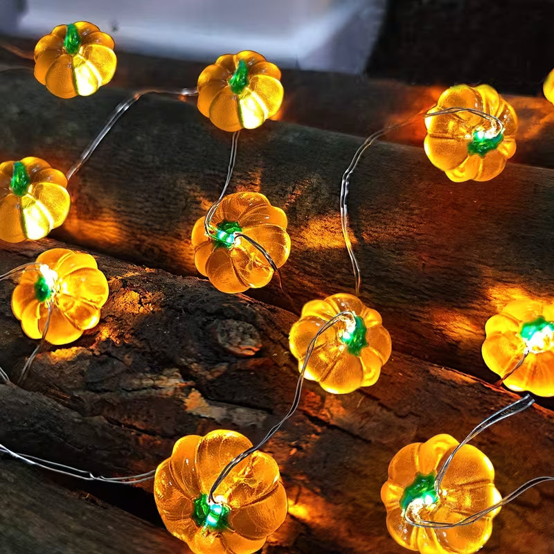 Kürbis-Lichterkette | Batteriebetriebene Drahtlichter für Halloween