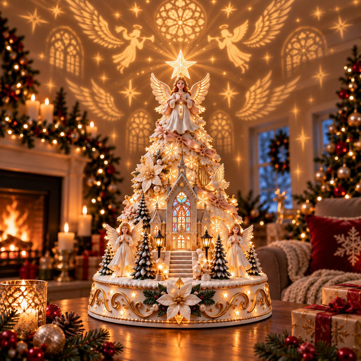 Leuchtender Weihnachtsdorf-Baum | 3D-Tischdeko mit Lichtprojektion