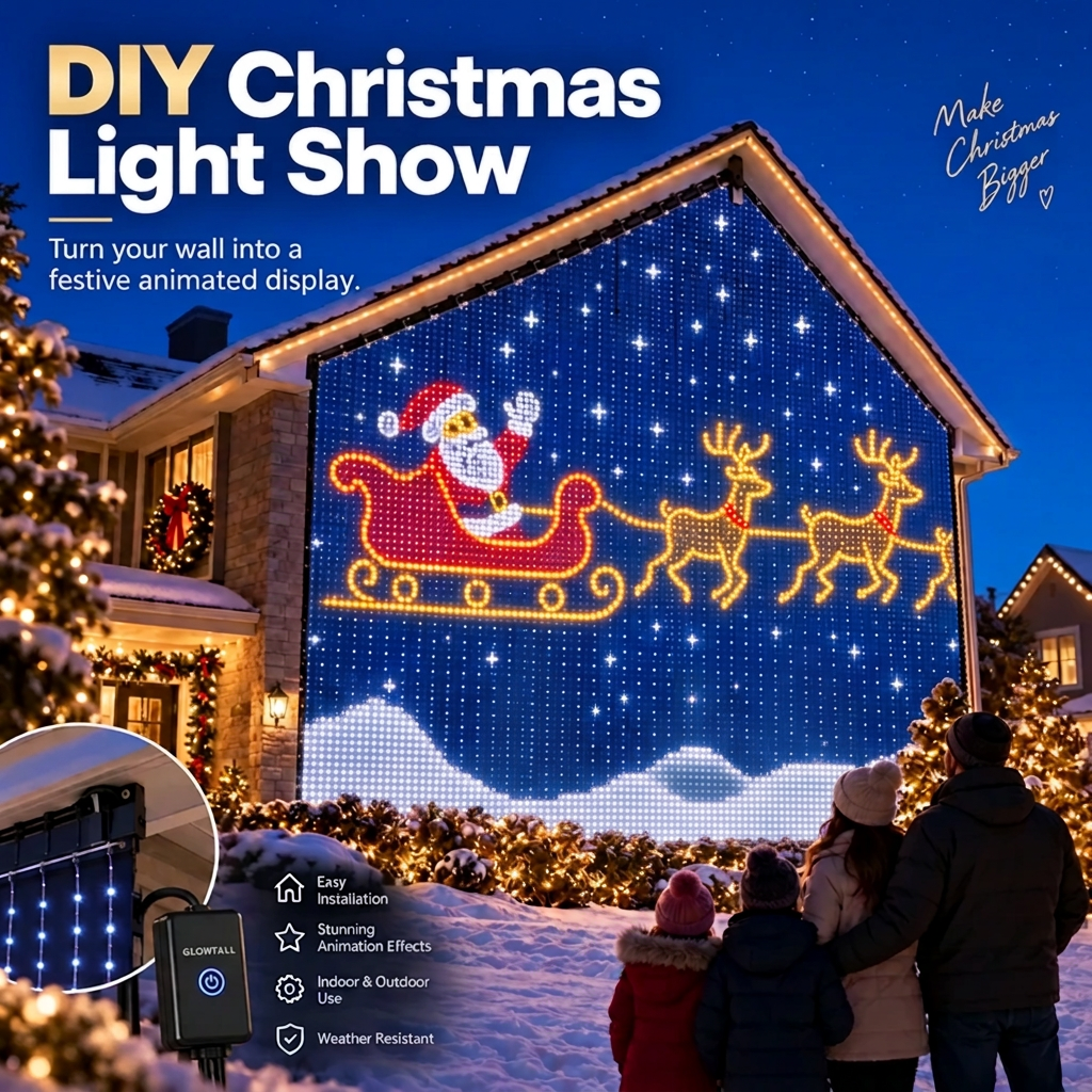 Weihnachtliche LED Hausnetz- und Wandvorhangbeleuchtung
