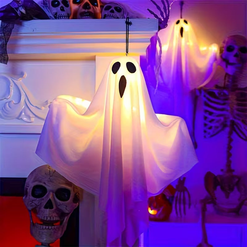 LED-Geisterleuchte Halloween 51 cm Weiß – Batteriebetrieben, Aufhängbar