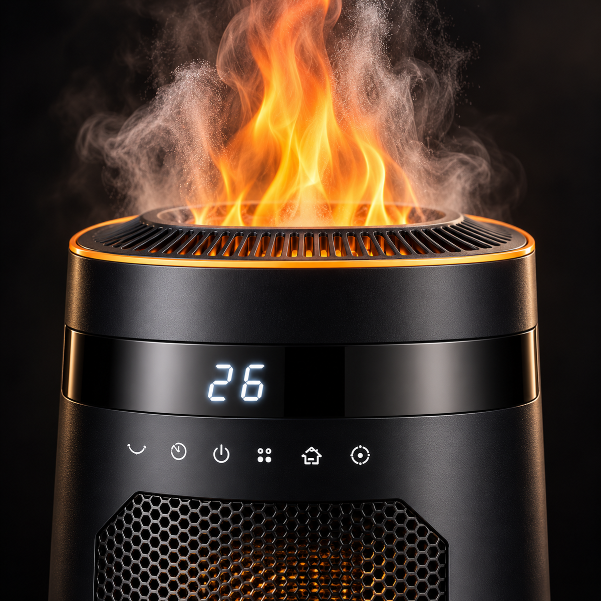 Flammora Keramik-Heizlüfter 1500W mit Flammenlicht, Luftbefeuchter und Fernbedienung