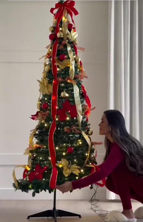 Geschmückter Weihnachtsbaum mit LED Beleuchtung, klappbarer Christbaum in 1 Minute aufgestellt