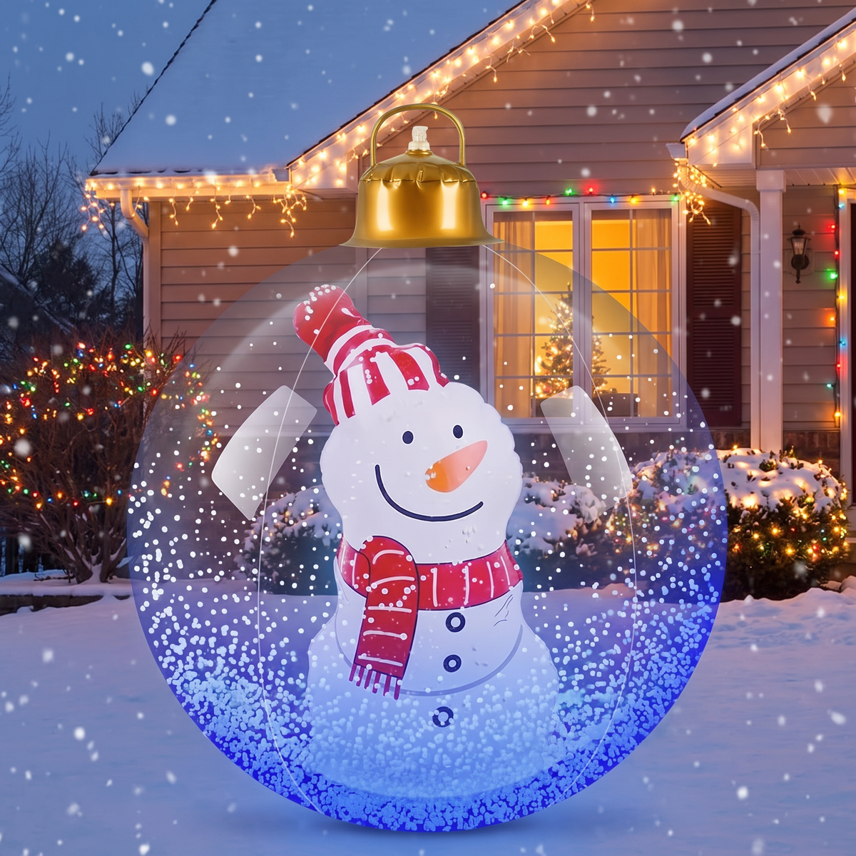 Leuchtende Weihnachtskugel 60 cm mit LED und Fernbedienung, Outdoor Deko mit Schneemann, Weihnachtsmann, Baum oder Rentier