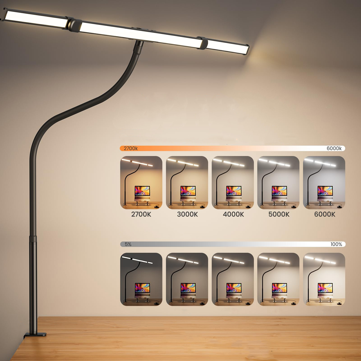 LED-Schreibtischlampe | 3-flammig, faltbar und verstellbar