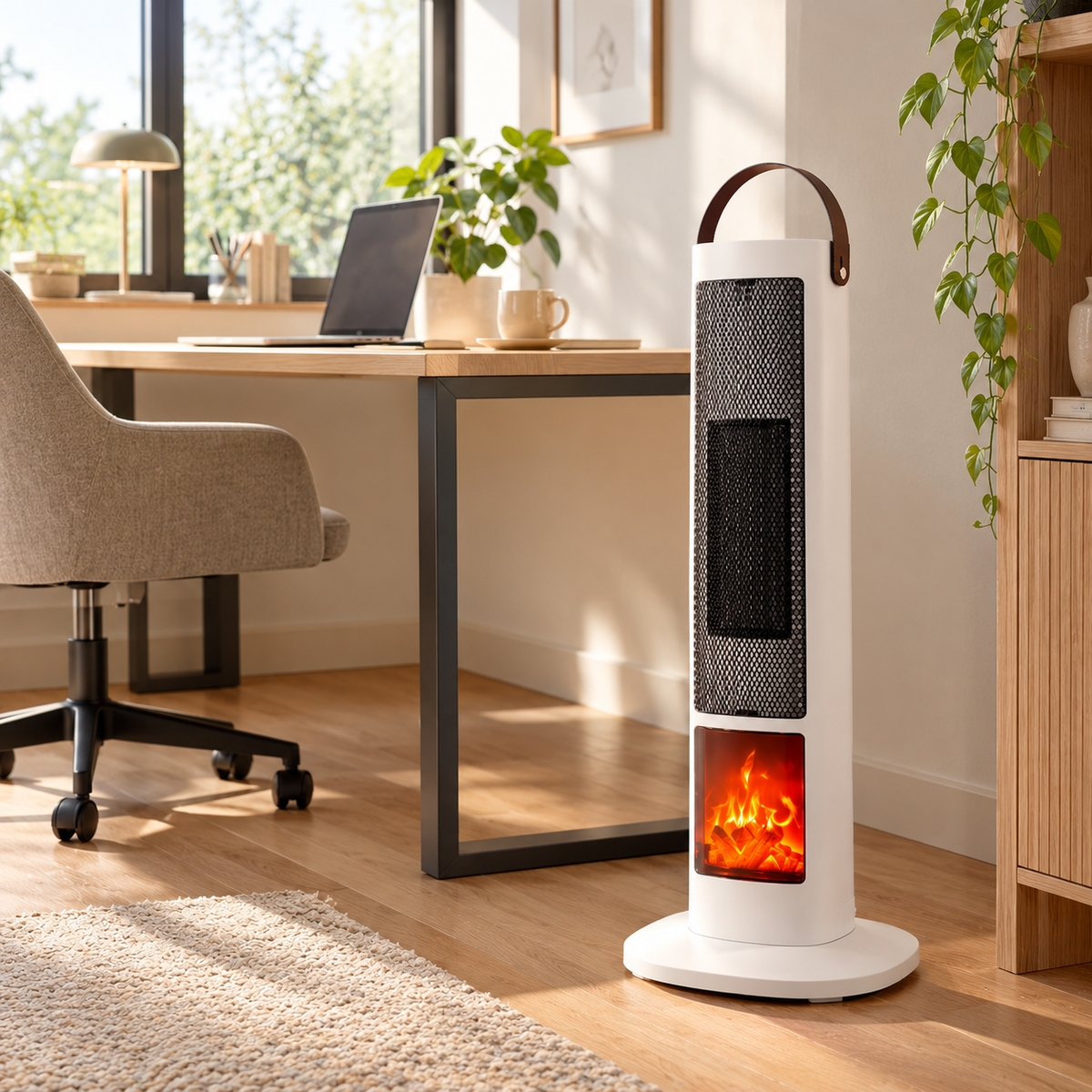 Kaminglut Heizlüfter 1500W im Kaminofen-Look mit 3D-Flammeneffekt und Sprachsteuerung