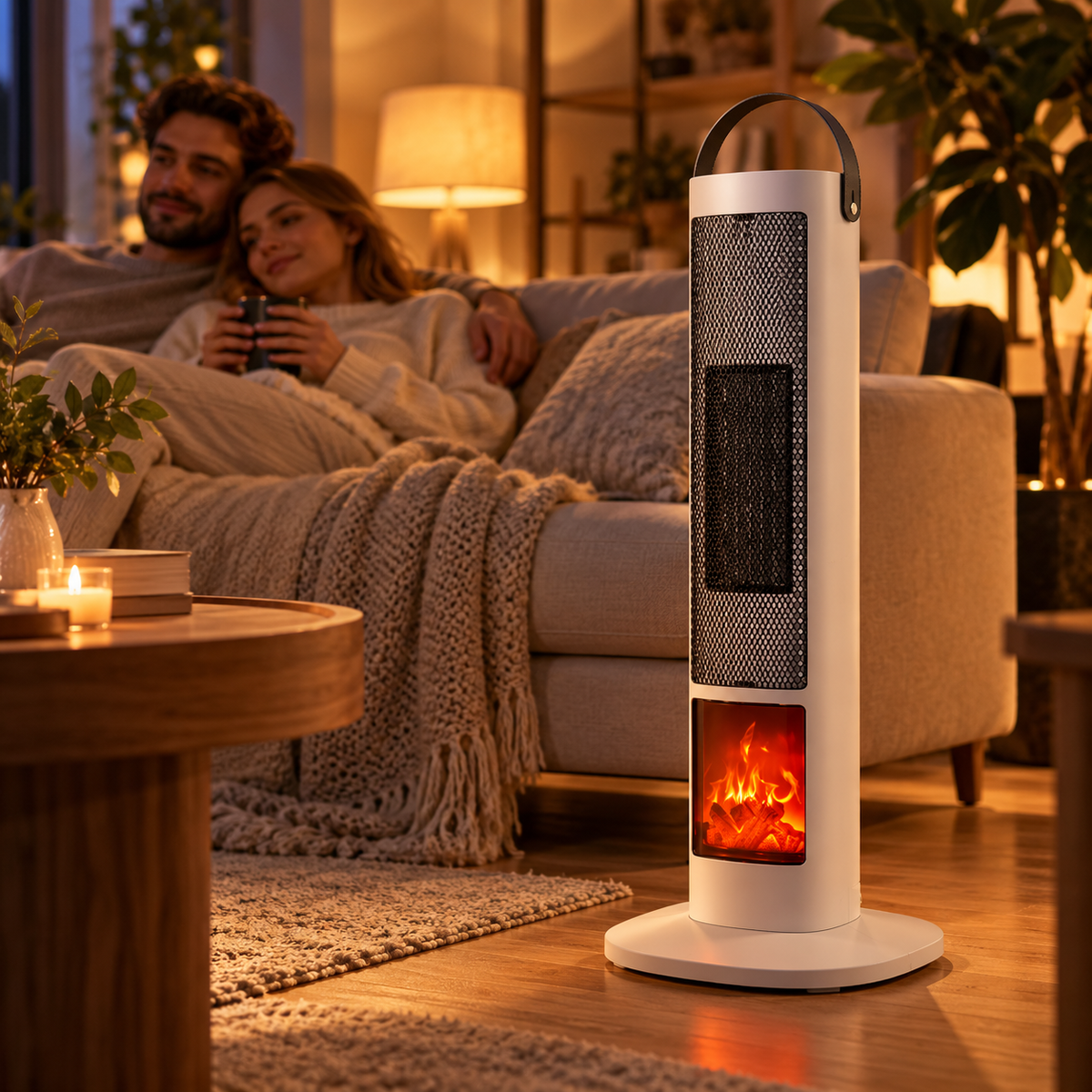 Kaminglut Heizlüfter 1500W im Kaminofen-Look mit 3D-Flammeneffekt und Sprachsteuerung