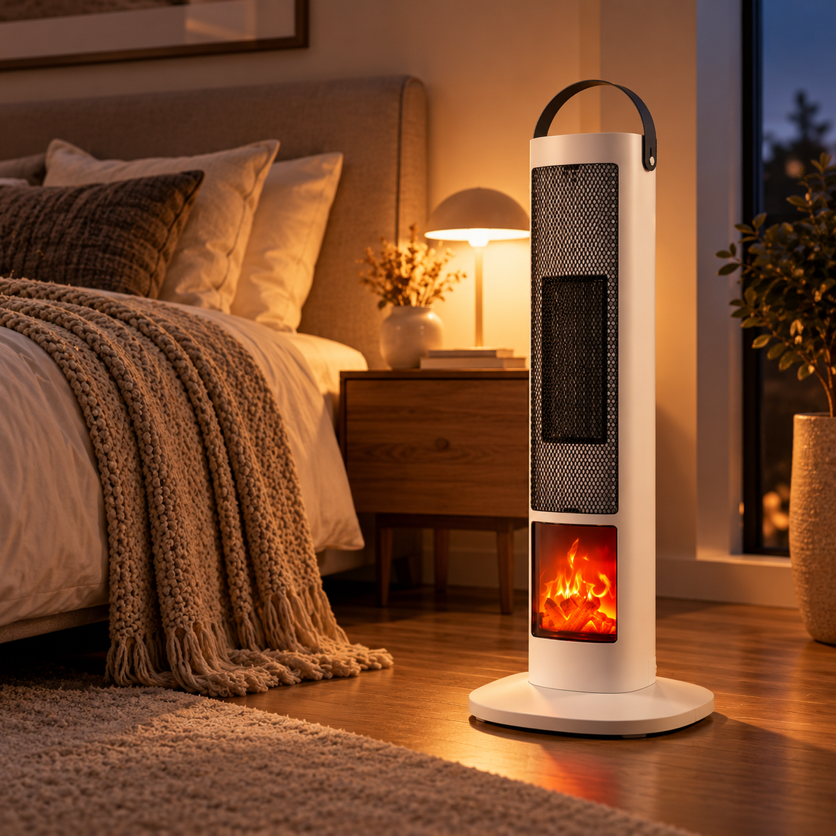 Kaminglut Heizlüfter 1500W im Kaminofen-Look mit 3D-Flammeneffekt und Sprachsteuerung