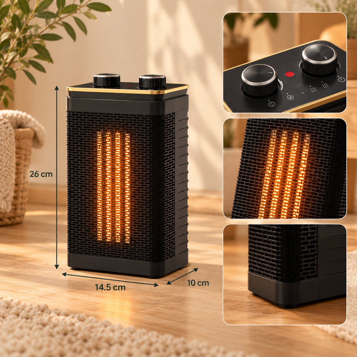 Kubo Keramik-Heizlüfter 2000W mit Timer, Oszillation und Drehreglern