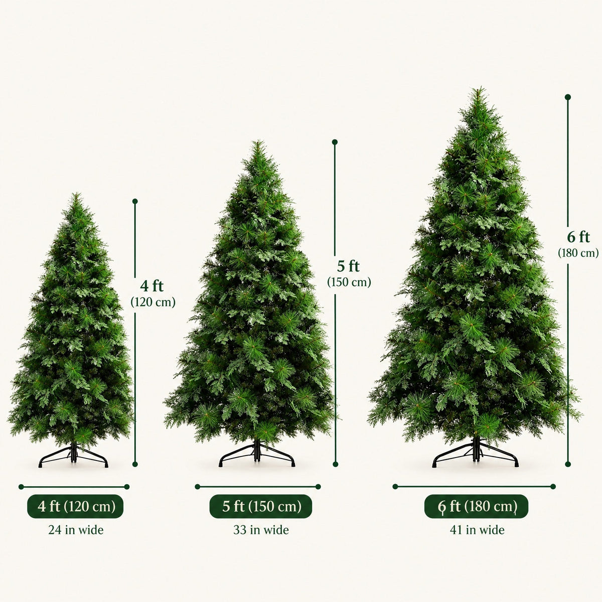 Künstlicher Weihnachtsbaum 120 bis 180 cm, dichte Kiefer mit Metallständer