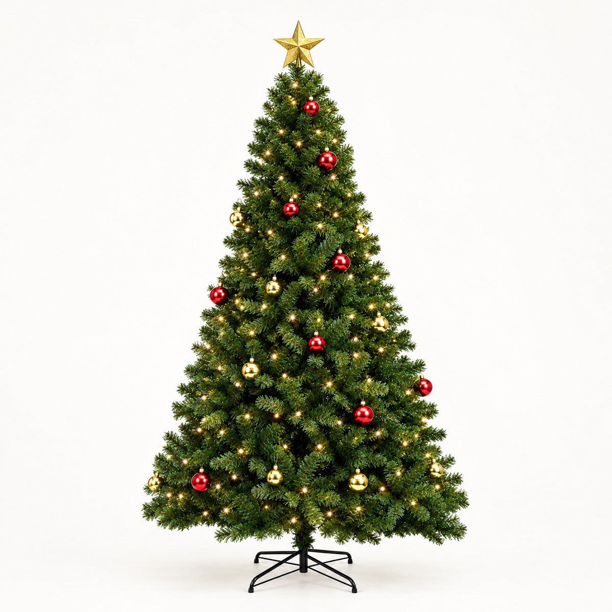 Künstlicher Weihnachtsbaum 180 cm mit Beleuchtung und Kugeln, Stern und Fernbedienung
