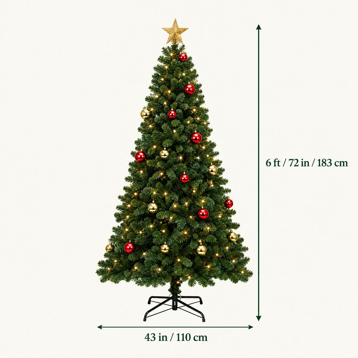 Künstlicher Weihnachtsbaum 180 cm mit Beleuchtung und Kugeln, Stern und Fernbedienung