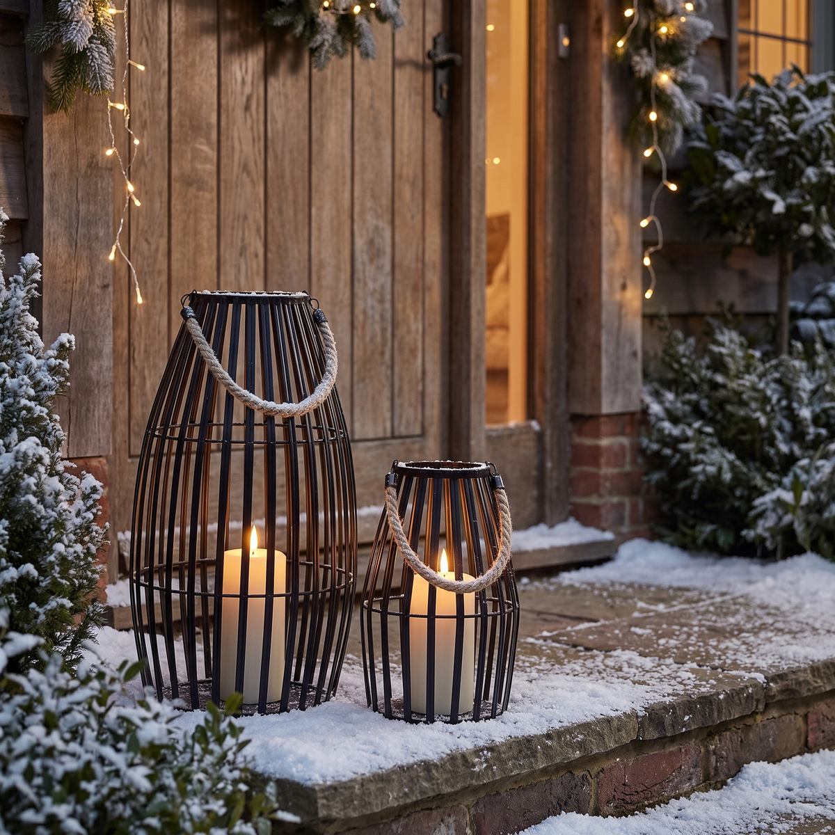Laternen 2er Set schwarz mit LED Kerzen, Fernbedienung und Timer für Garten und Terrasse
