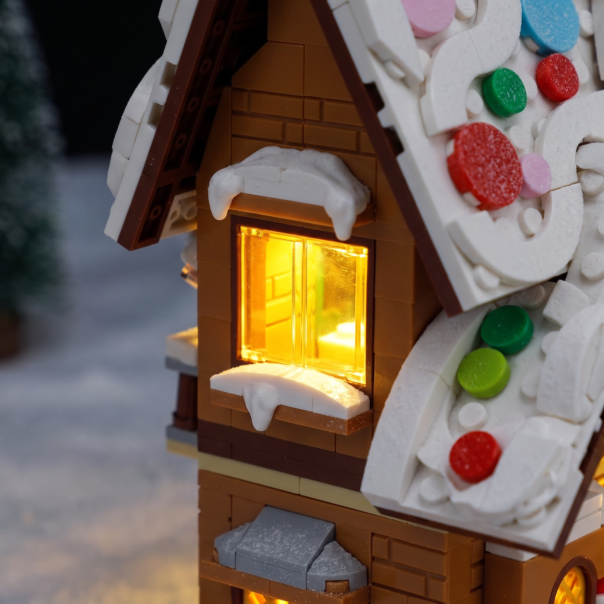 Lebkuchenhaus Bausatz mit LED Licht, Weihnachtsdorf aus Bausteinen 3 in 1, ab 8 Jahren