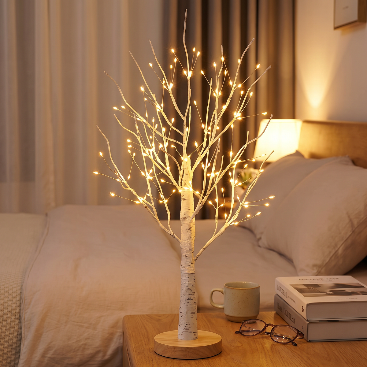 LED Birkenbaum Lampe 60 cm mit 144 LEDs Warmweiß, kabellos mit Batterie