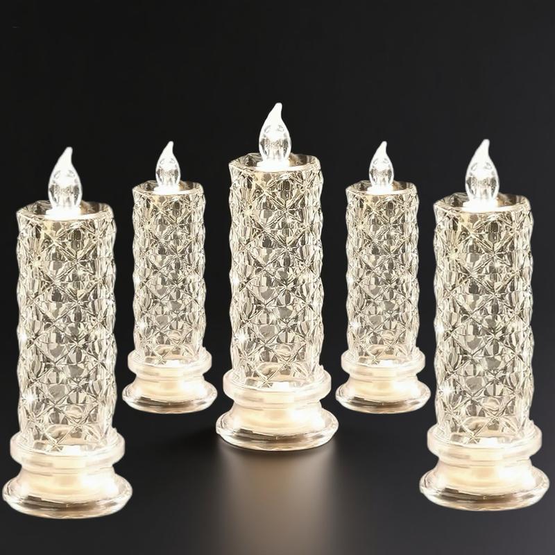LED Kristall Kerzen 4er Set, flammenlose Kerzenlichter mit Diamantschliff und Farbwechsel