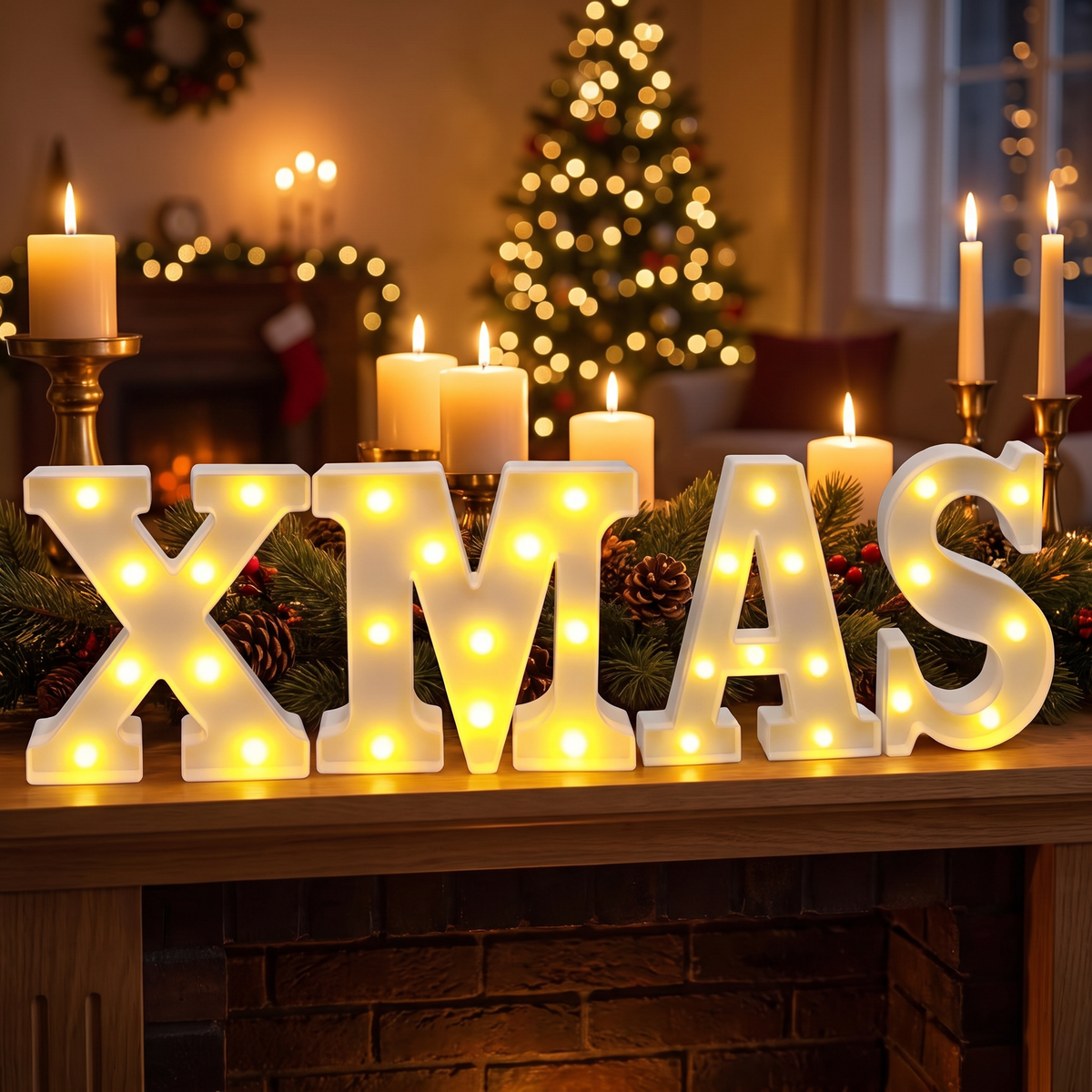 LED Leuchtbuchstaben XMAS, beleuchteter Schriftzug für Weihnachten mit Batterie