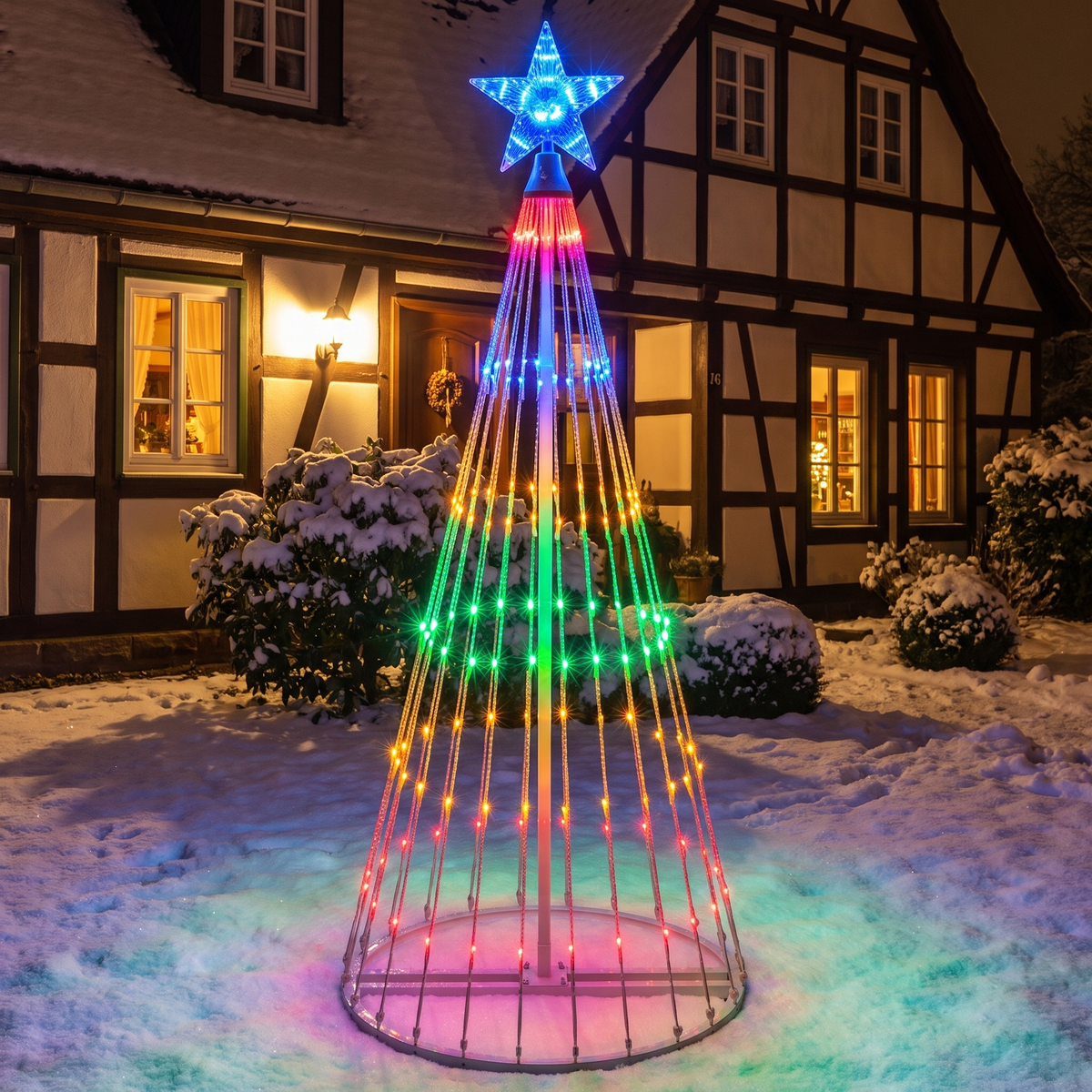 LED Lichterbaum außen bunt mit Lichtshow, animierter Weihnachtsbaum 2 m mit Stern
