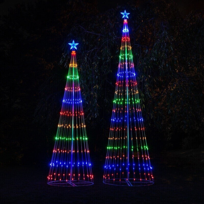 LED Lichterbaum außen bunt mit Lichtshow, animierter Weihnachtsbaum 2 m mit Stern