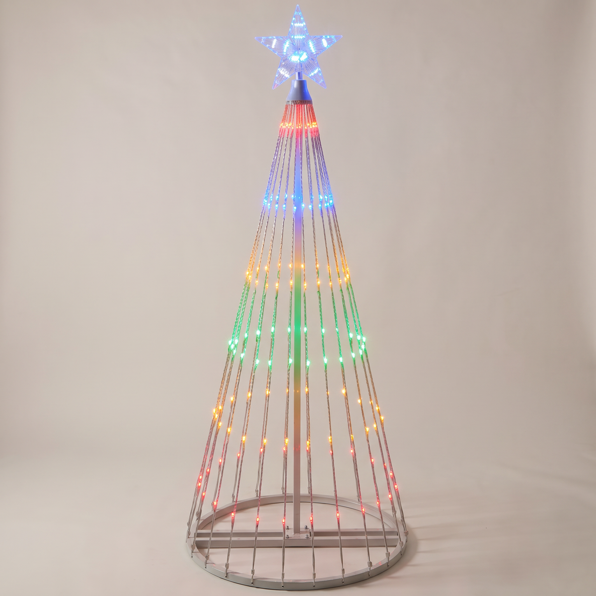 LED Lichterbaum außen bunt mit Lichtshow, animierter Weihnachtsbaum 2 m mit Stern