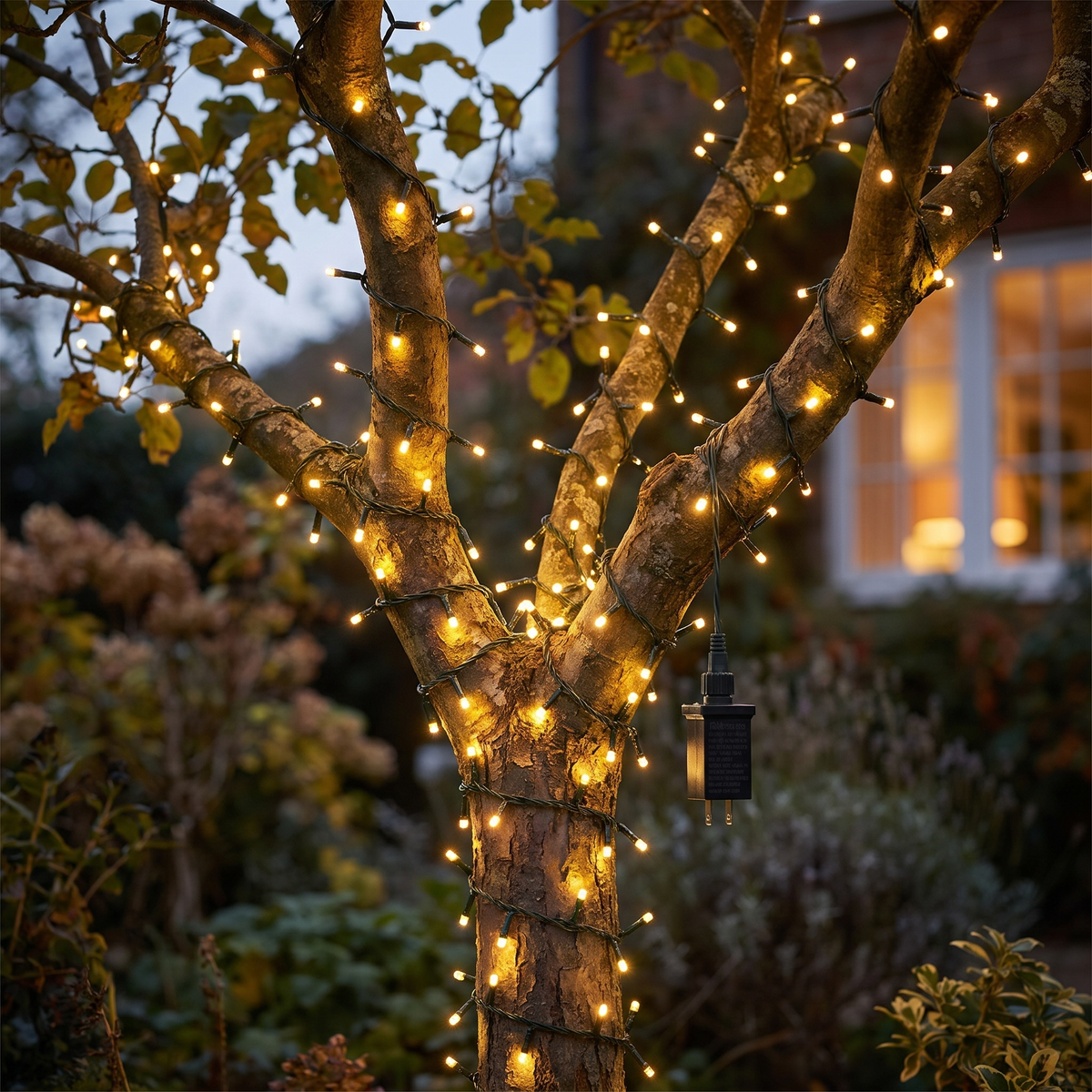 LED Lichterkette außen 10 m mit 100 LEDs Warmweiß, 24V, 8 Modi, wasserdicht IP65
