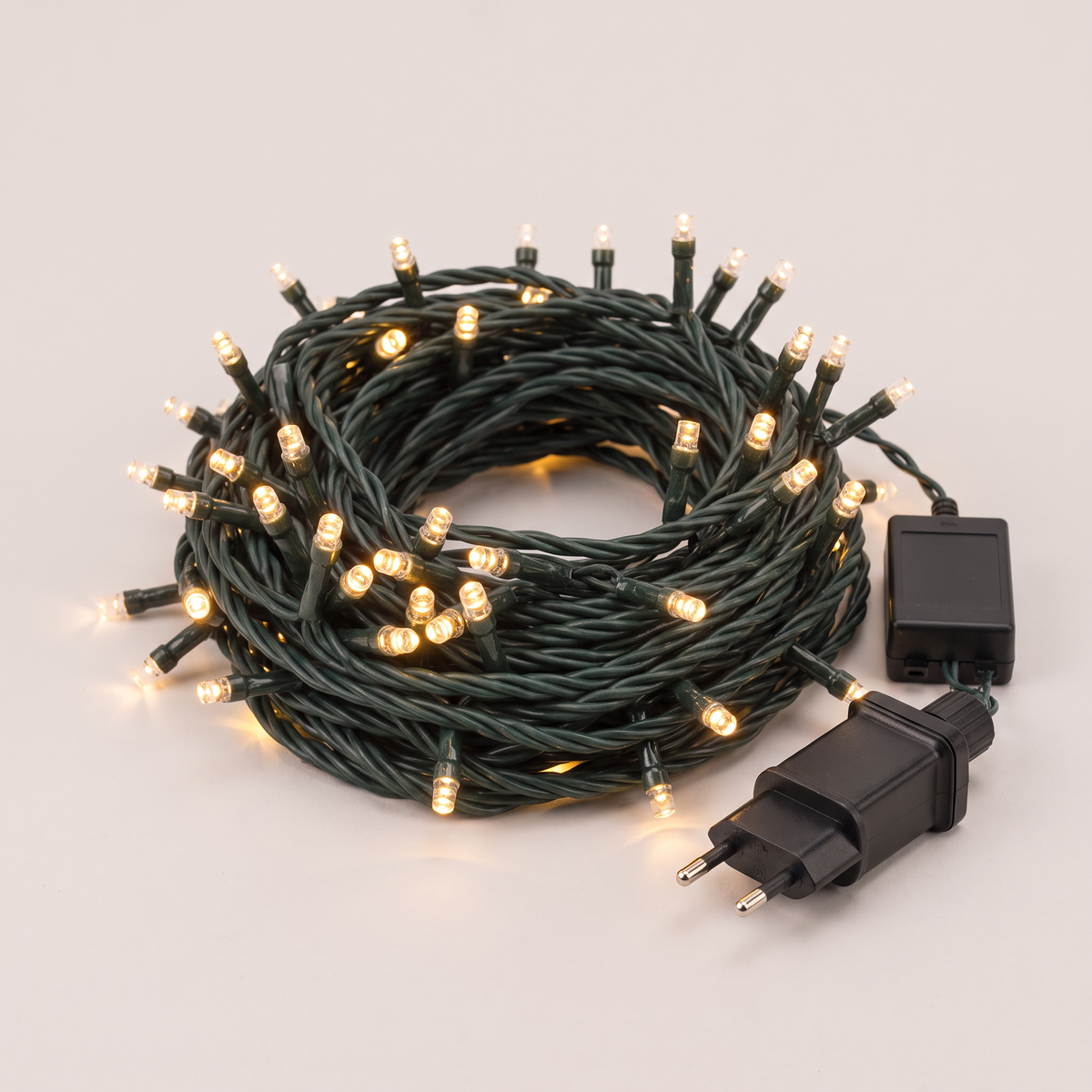 LED Lichterkette außen 10 m mit 100 LEDs Warmweiß, 24V, 8 Modi, wasserdicht IP65