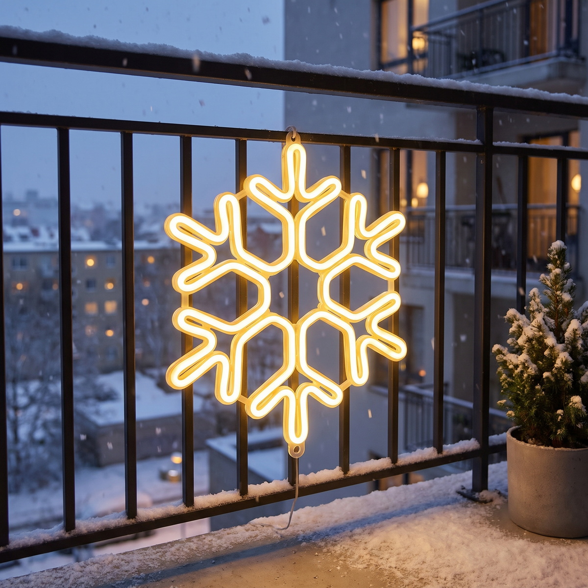 LED Schneeflocke zum Aufhängen für außen, Neon Lichtdeko für Baum, Balkon und Garten