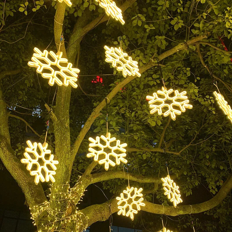 LED Schneeflocke zum Aufhängen für außen, Neon Lichtdeko für Baum, Balkon und Garten
