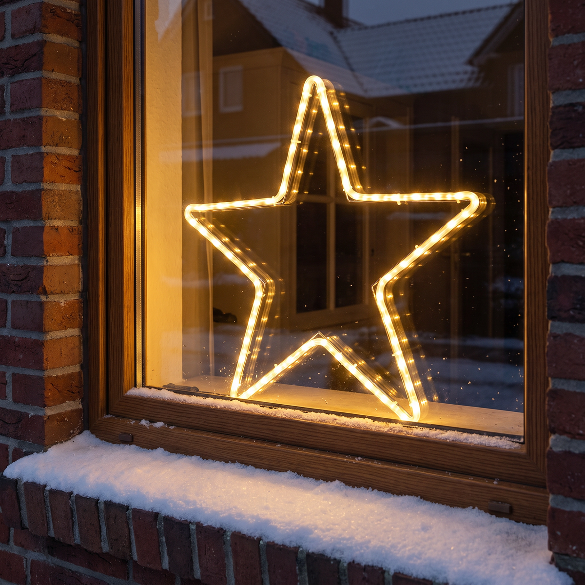 LED Stern Fensterdeko 55 cm beleuchtet mit Timer, Warmweiß für innen und außen