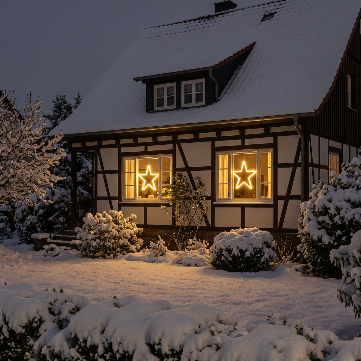 LED Stern Fensterdeko 55 cm beleuchtet mit Timer, Warmweiß für innen und außen