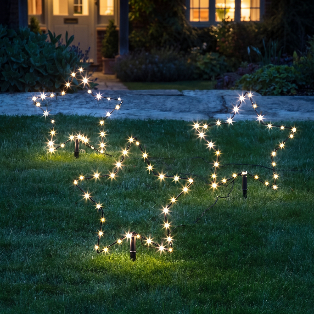 LED Stern Gartenstecker 3er Set mit 90 Micro LEDs, Weihnachtsdeko außen mit 10 m Zuleitung