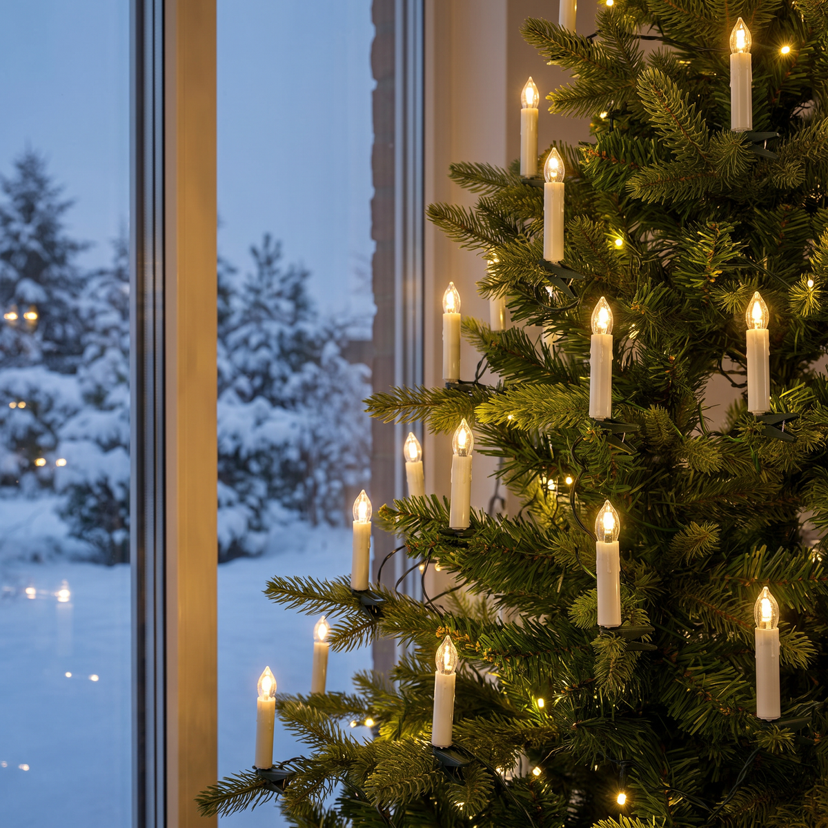 LED Weihnachtsbaumkerzen Lichterkette 50 Kerzen mit Clips, Creme Warmweiß, 14,7 m