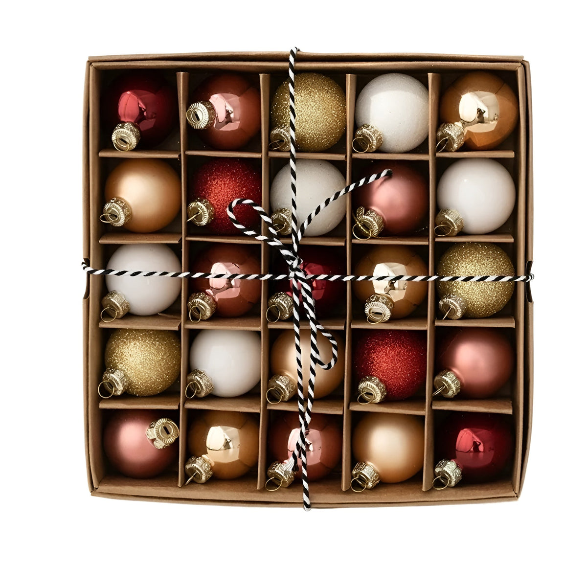 Mini Glaskugeln 25er Set, kleine Christbaumkugeln aus Glas 4 cm im Geschenkkarton