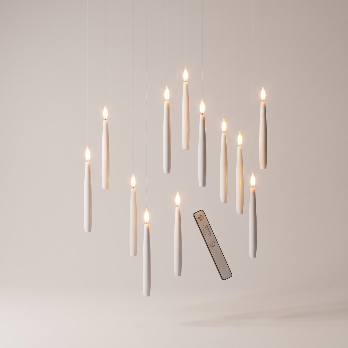 Schwebende LED Kerzen 10er Set mit Zauberstab Fernbedienung, flammenlos mit Flackerlicht