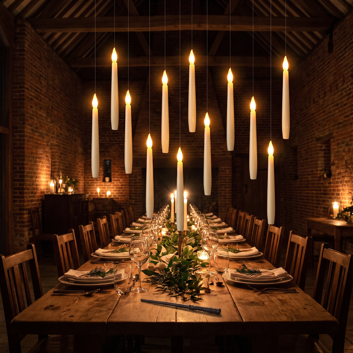 Schwebende LED Kerzen 10er Set mit Zauberstab Fernbedienung, flammenlos mit Flackerlicht