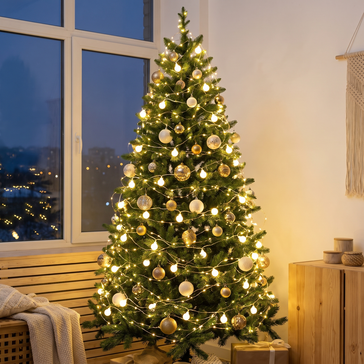 Silberdraht Lichterkette 50 m mit 500 LEDs, Weihnachtsbaum Beleuchtung warmweiß mit Fernbedienung