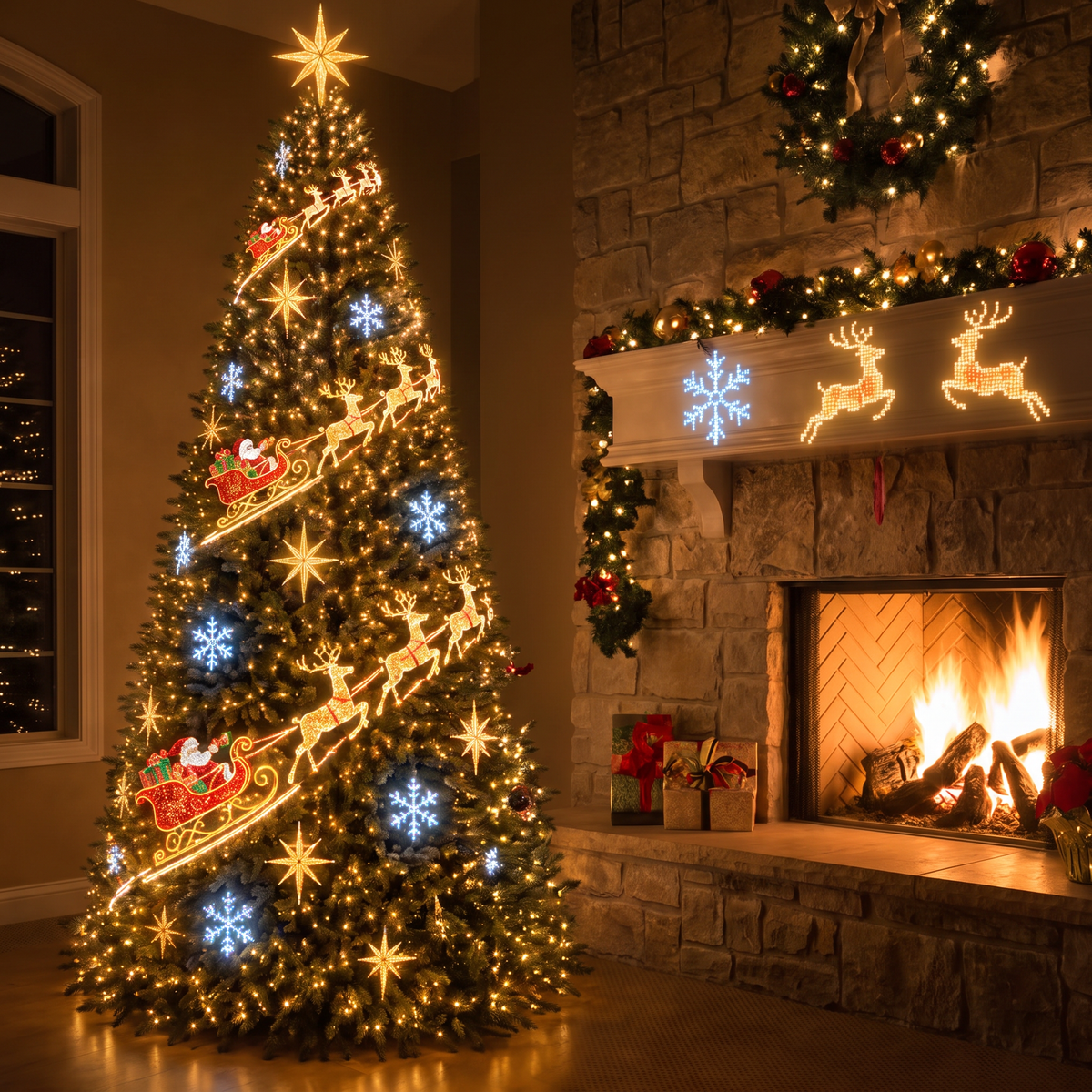 Smarte Weihnachtsbaum Lichterkette mit App, LED Pixel Lichtervorhang mit animierten Motiven