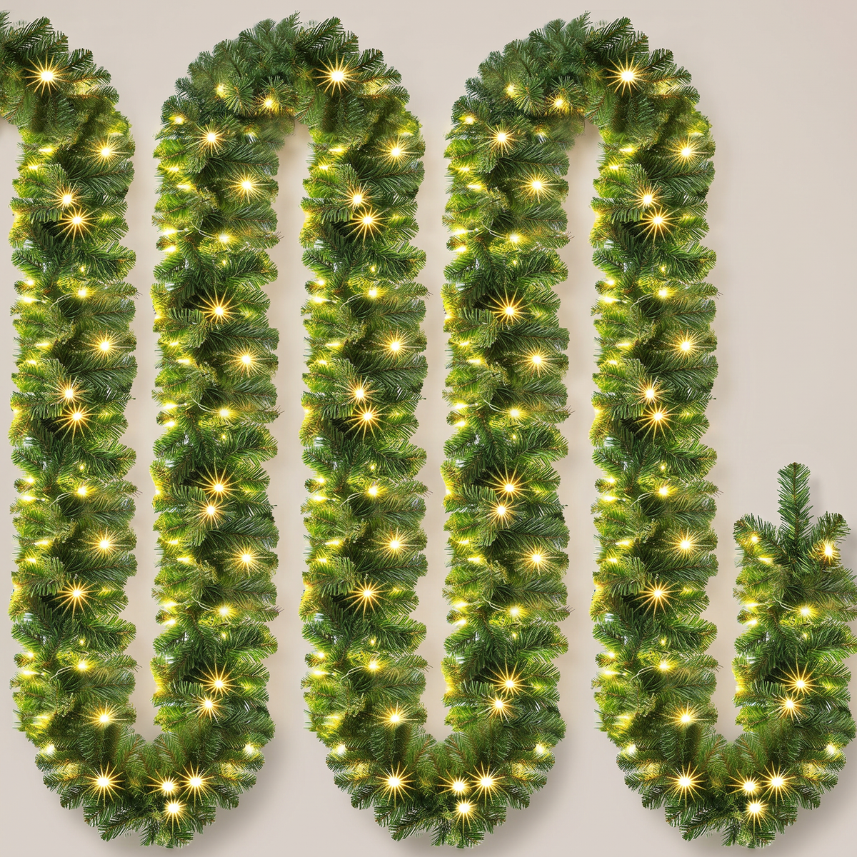 Tannengirlande mit Beleuchtung 10 m und 200 LEDs Warmweiß, für innen und außen