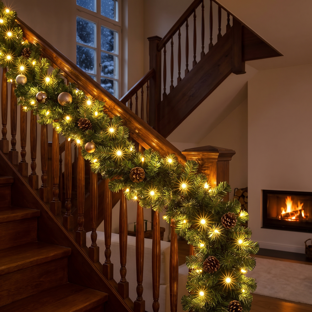 Tannengirlande mit Beleuchtung 10 m und 200 LEDs Warmweiß, für innen und außen