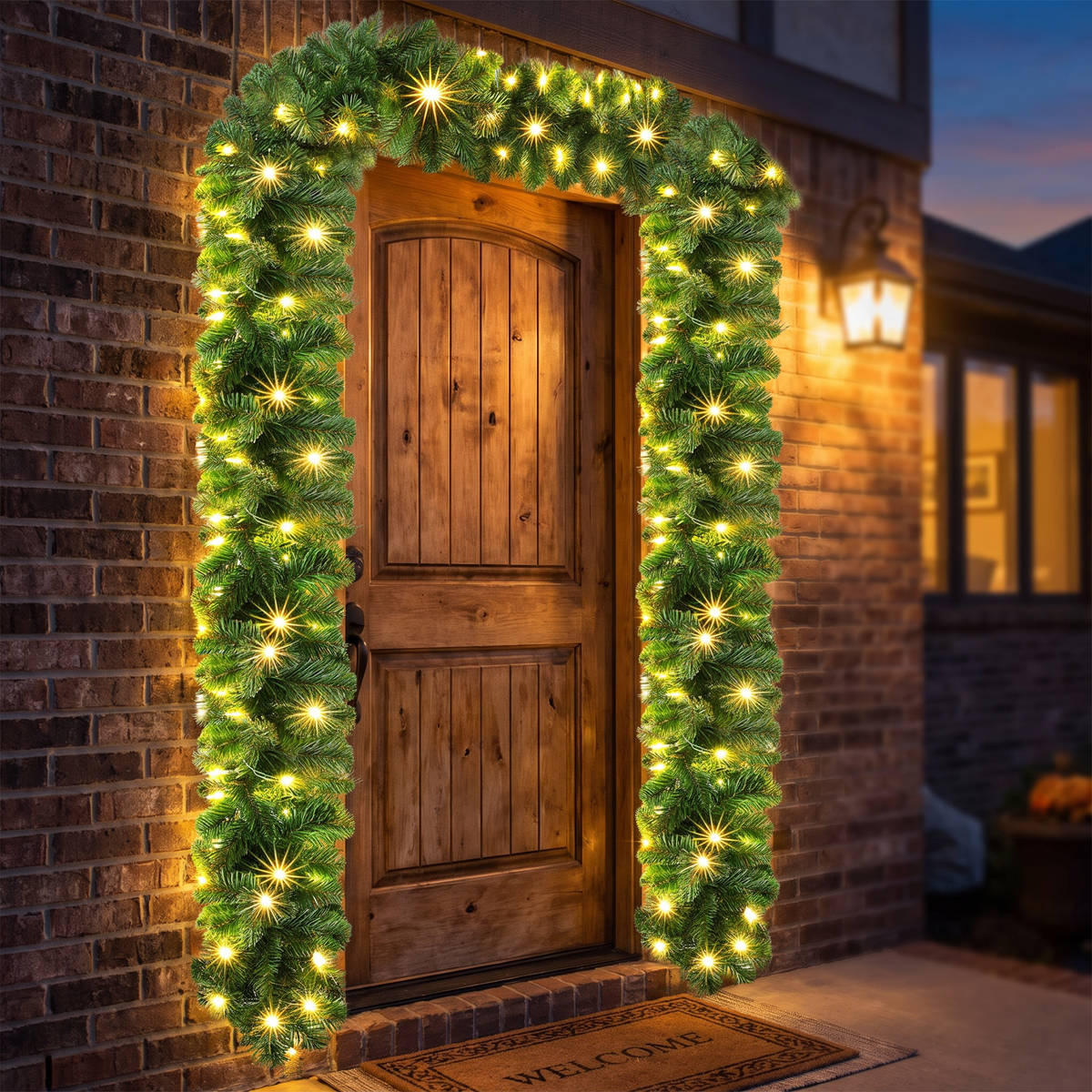 Tannengirlande mit Beleuchtung 10 m und 200 LEDs Warmweiß, für innen und außen