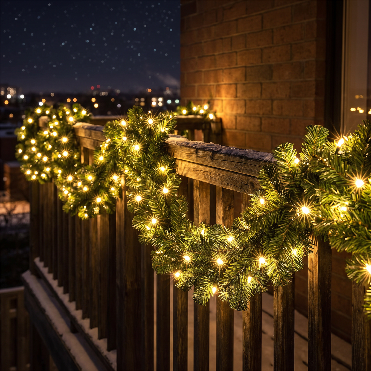 Tannengirlande mit Beleuchtung 10 m und 200 LEDs Warmweiß, für innen und außen