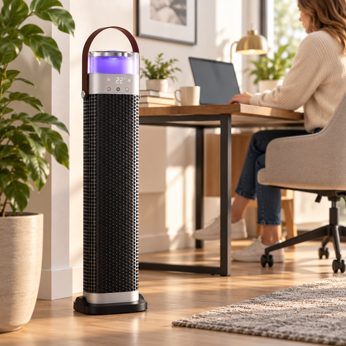 Turmalin Pro Turmheizlüfter 2000W mit Touch-Display, Luftbefeuchter und Ambientelicht