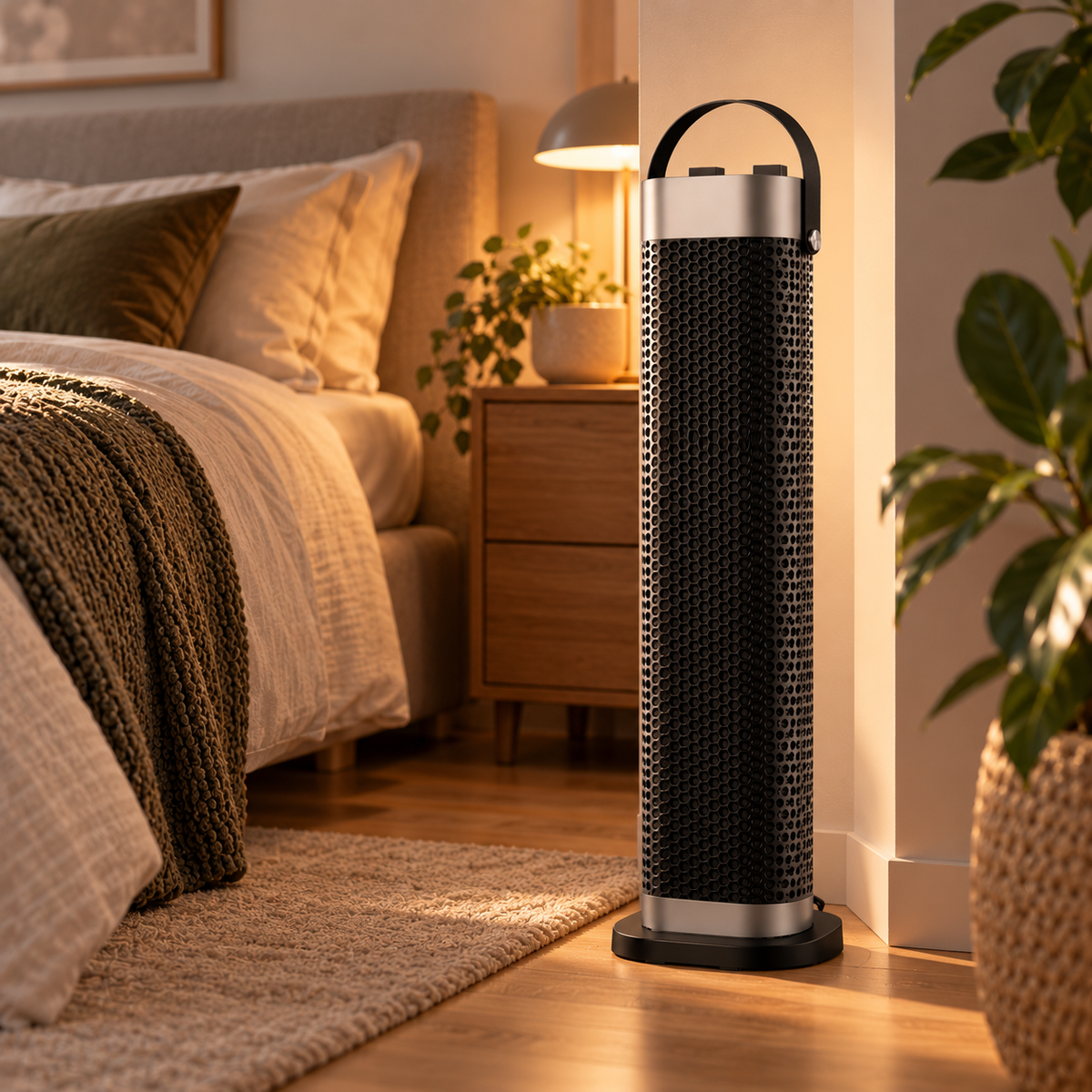 Turmalin Turmheizlüfter 2000W aus Keramik mit Timer, Oszillation und Ledergriff