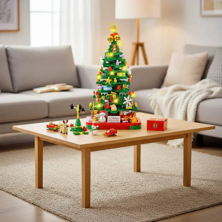 Weihnachtsbaum Adventskalender aus Bausteinen mit LED, 24 Türchen zum Bauen