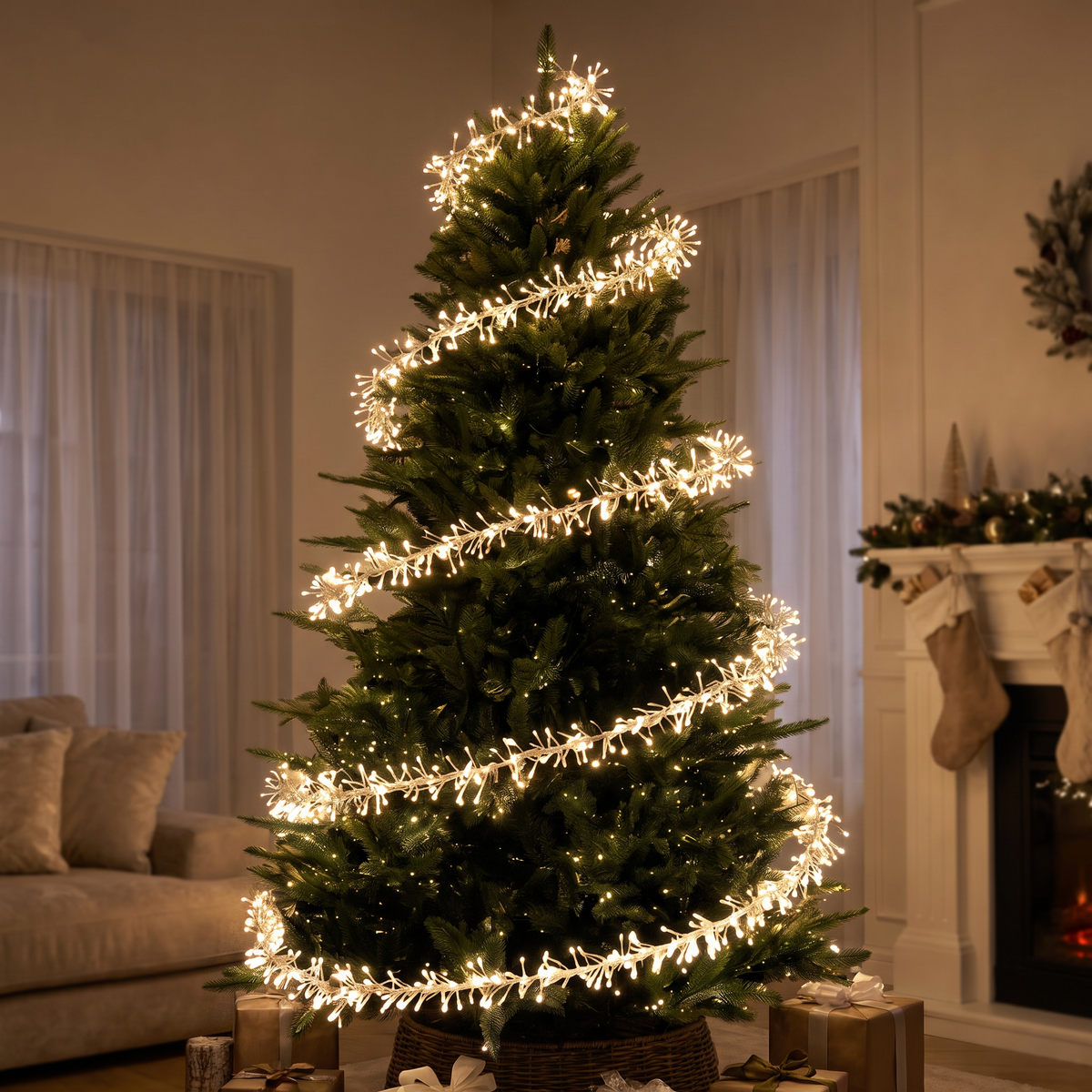 Weihnachtsbaum Lichterkette 2000 LEDs Warmweiß, schwebende Spirale mit Fernbedienung