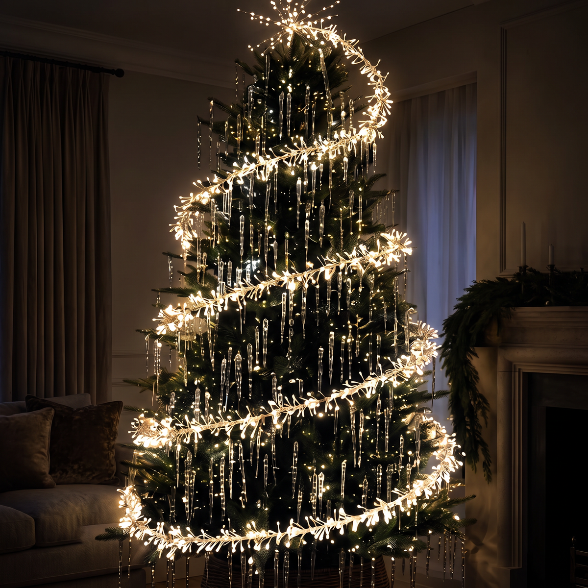 Weihnachtsbaum Lichterkette 2000 LEDs Warmweiß, schwebende Spirale mit Fernbedienung