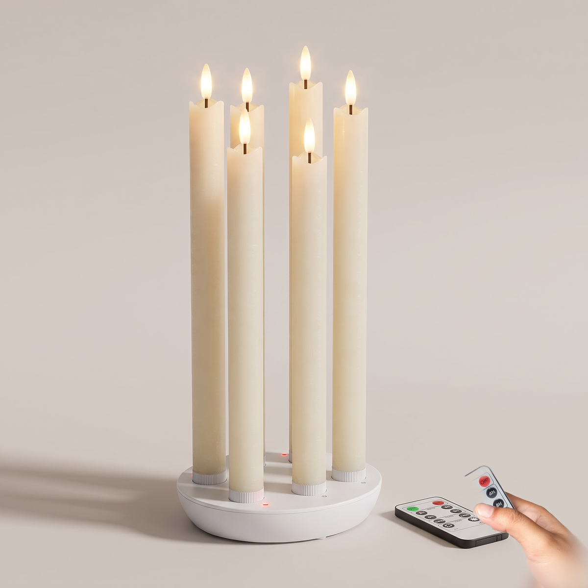 Wiederaufladbare LED Stabkerzen 6er Set aus Echtwachs mit Ladestation, Fernbedienung und Timer